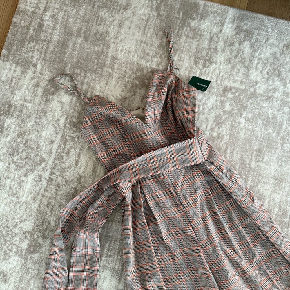 NEW Tan, Cream and Orange Plaid Jumpsuit